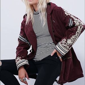 Free People Golden Quills Military Parka Merlot